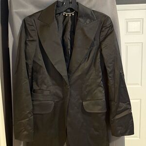 Bebe Satin-Look Black Single-Button Blazer